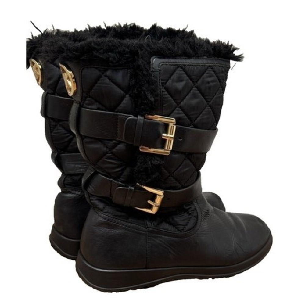 Michael Kors Black Quilted Faux Fur Trim Buckle Boots AQ13G‎ 7M
